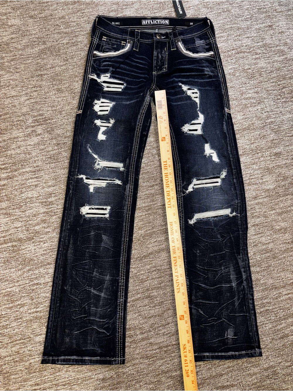Affliction Men’s Straight Distressed Black Jeans 28x32